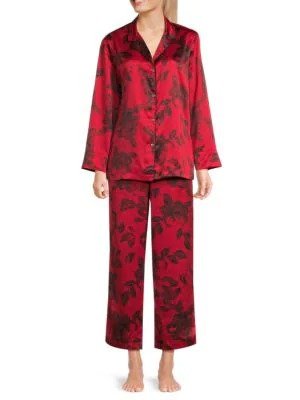 2-Piece Print Satin Pajama Set