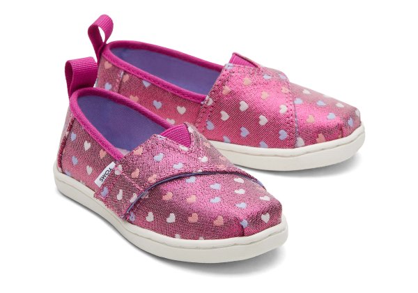 Tiny Pink Alpargata Flimmer Hearts Espadrille Slip On Shoe | TOMS