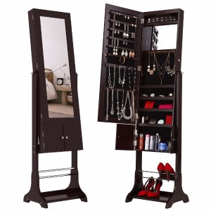 LANGRIA Lockable Mirrored Jewelry Cabinet