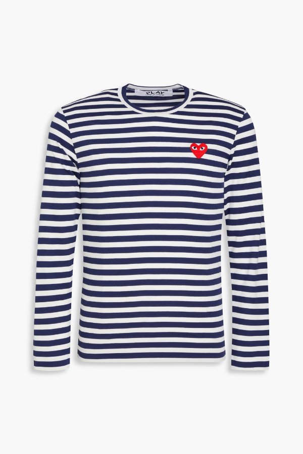 Appliqued striped cotton-jersey T-shirt