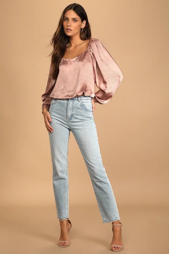 Reunited With Style Mauve Pink Satin Long Sleeve Top