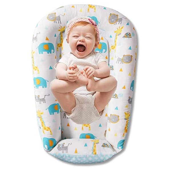 Premium Baby Nest - Durable Cotton Blend Newborn Lounger - Soft Portable Co Sleeper Baby Bed - Perfect for Co-Sleeping and Travelling, Safari Animals