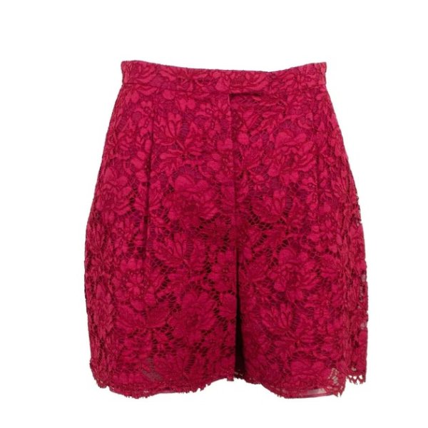 women's floral embroidered lace shorts - fuchsia