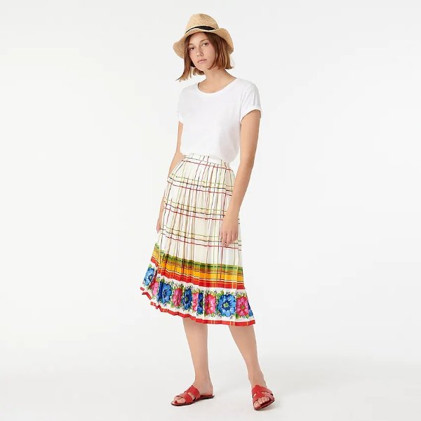 Pleated midi skirt with floral border
