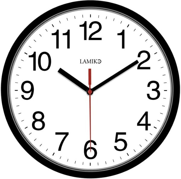 Wall Clocks Non-Ticking Silent 10 Inch Battery Operated Classic Quartz Decro Clock Easy to Read for Room/Home/Kitchen/Bedroom/Office/School, Black