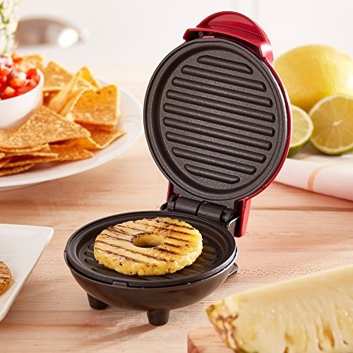 DMG001RD Mini Maker Portable Grill Machine + Panini Press for Gourmet Burgers, Sandwiches, Chicken + Other On the Go Breakfast, Lunch, or Snacks with Recipe Guide - Red