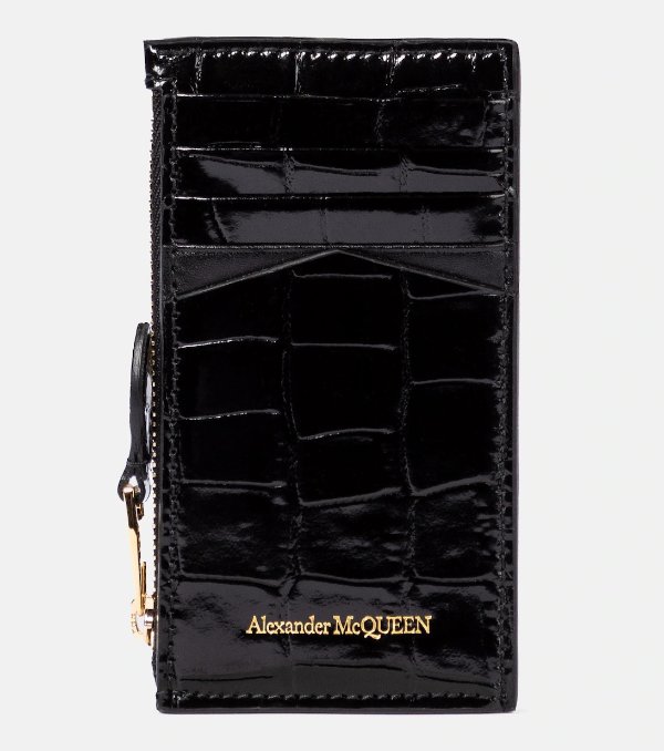 Croc Effect Zipped Wallet in Black - Alexander Mc Queen | Mytheresa