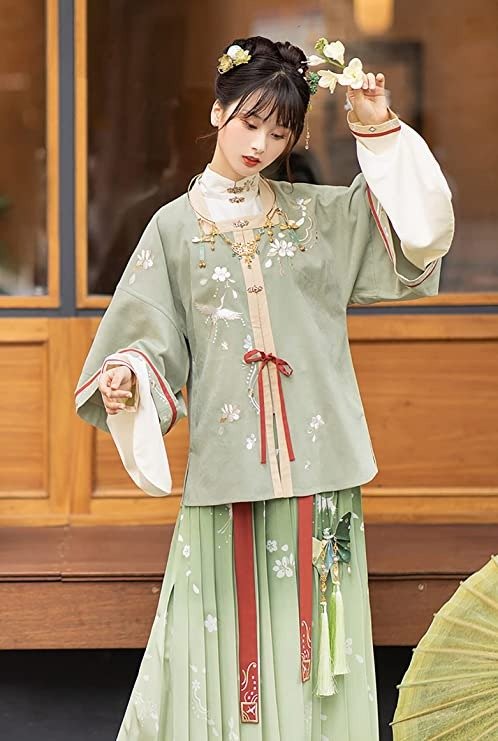 Original Chinese Hanfu,Embroidered Hanfu for Women,Chinese Antiquity Costume Maxi Skirt(Shanse Cuiwei)