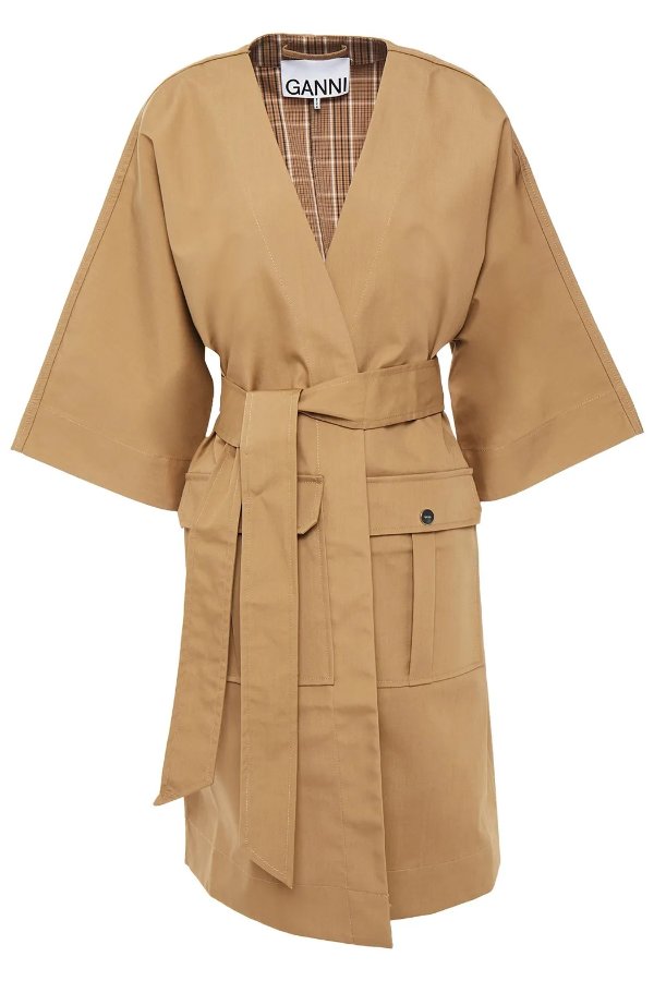 Belted cotton-blend coat