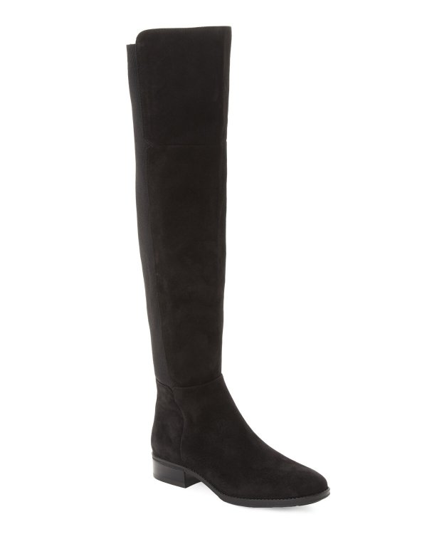 Black Pam Stretch Suede Over-the-Knee Boots