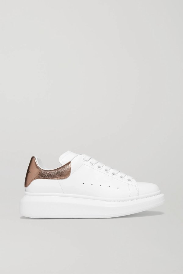 Metallic-trimmed leather exaggerated-sole sneakers