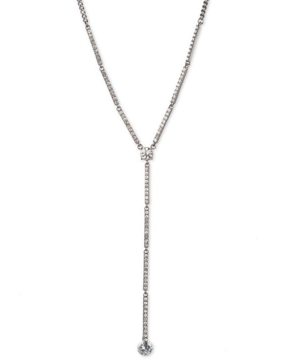 Hematite-Tone Crystal Lariat Necklace, 16" + 3" extender