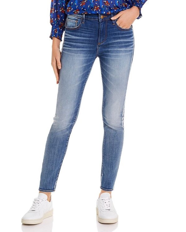 Metallic Track Stripe Skinny Jeans in Medium Wash - 100% Exclusive