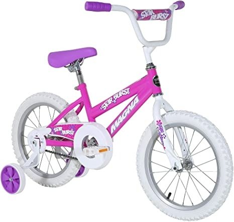 Dynacraft Magna Kids Bike Girls 16 Inch Wheels with Training Wheels in Purple, Teal and Pink for Ages 4 and Up