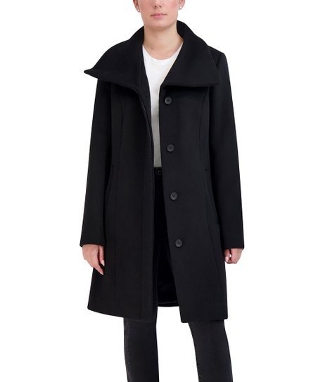 | Black Wide-Collar Overcoat - Women