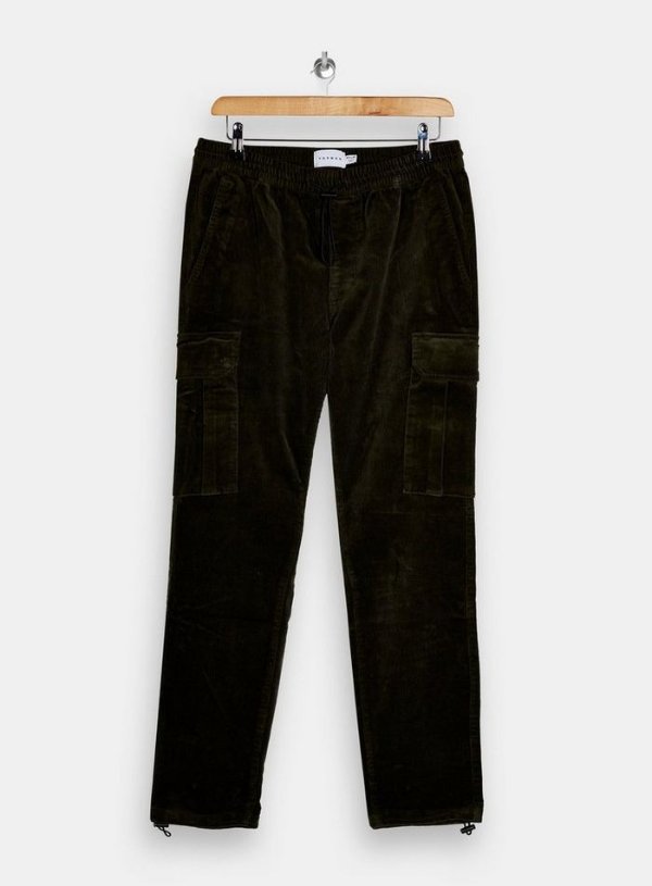Khaki Corduroy Skinny Cargo Pants