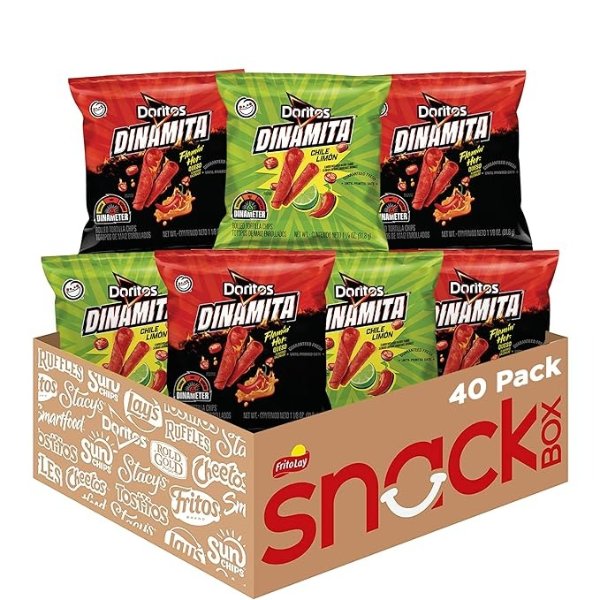 Dinamita Spicy Rolled Tortilla Chips, Chile Limon and Flamin' Hot Queso Flavored Variety Pack, (Pack of 40)