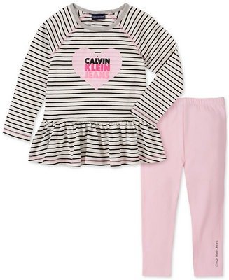Baby Girls 2-Pc. Stripe Logo-Print Tunic & Leggings Set