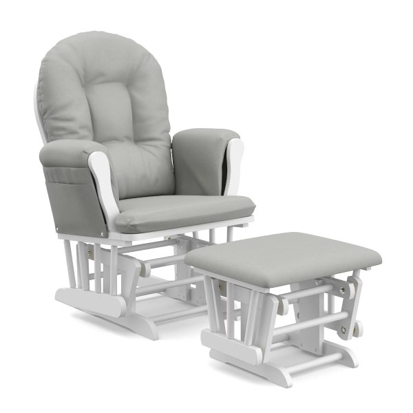 Hoop Nursery Glider and Ottoman, White and Light Gray