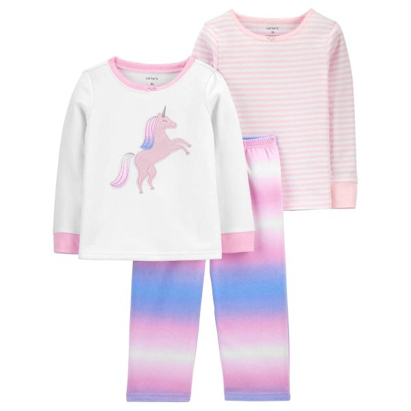 Kids' 3-Piece Fleece PJs, Pink Unicorn