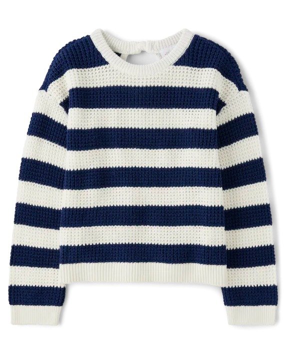 Girls Striped Cut Out Sweater - milky way