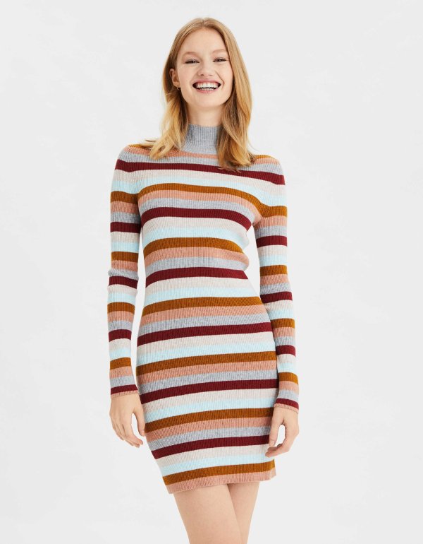 AE Striped Mock Neck Sweater Dress