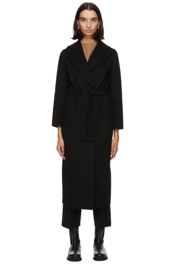 Black Wool Poldo Wrap Coat