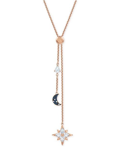 Rose Gold-Tone Multi-Crystal Celestial Lariat Necklace, 16-1/2" + 2" extender