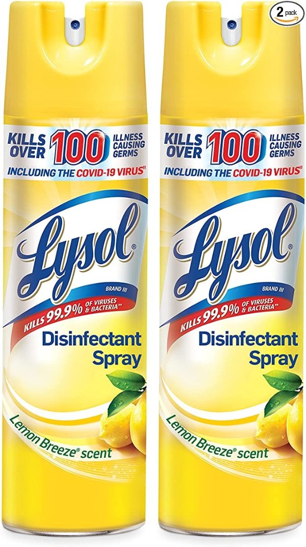 Disinfectant Spray, Sanitizing and Antibacterial Spray, For Disinfecting and Deodorizing, Lemon Breeze, 19 Fl Oz (Pack of 2), Packaging May Vary
