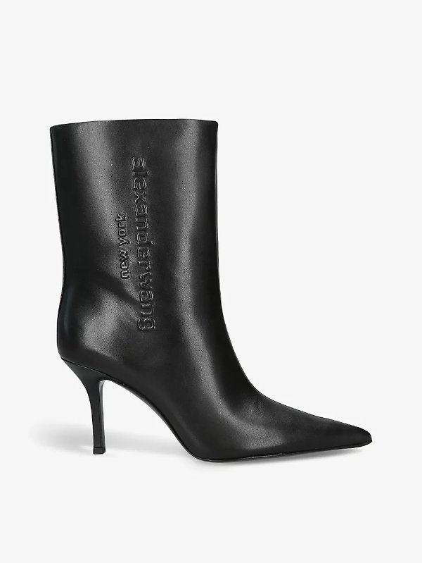 Delphine brand-embossed leather heeled ankle boots