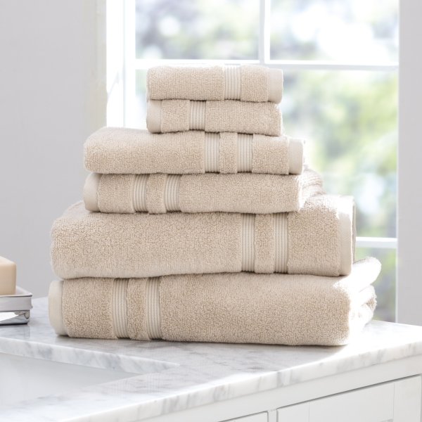 Mainstays Performance Anti-Microbial Solid 6 Piece Towel Set, Papyrus Beige