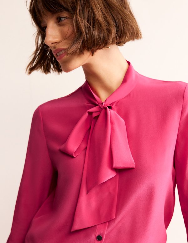 Bow Neck Button Down BlouseRethink Pink