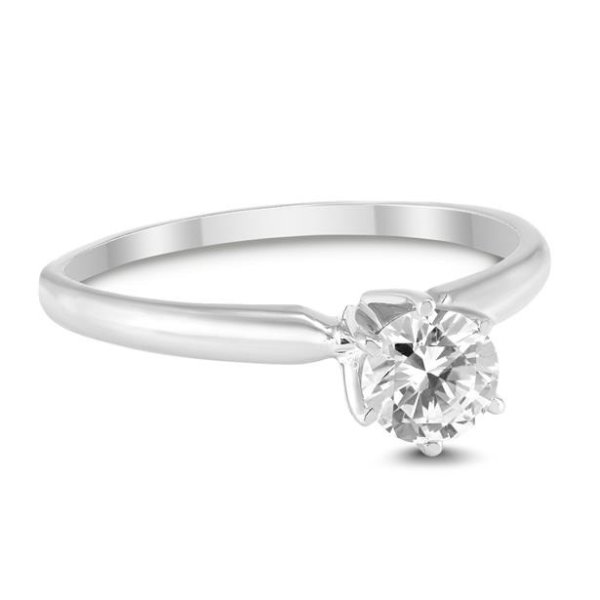 1/2 Carat Round Diamond Solitaire Ring in 14K White Gold