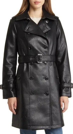 Double Breasted Faux Leather Coat