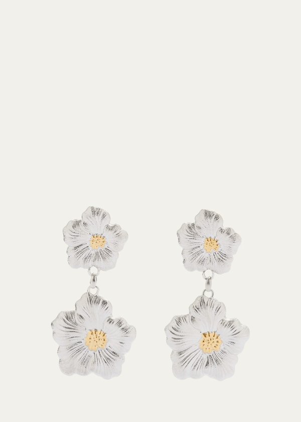 Blossoms Gardenia Silver and Gold Pendant Earrings