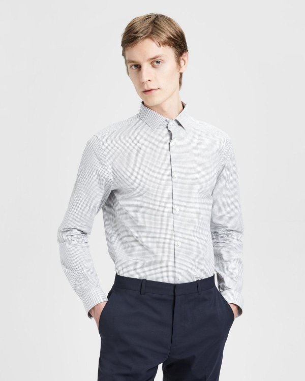 Cotton Check Slim-Fit Shirt With Spread Collar