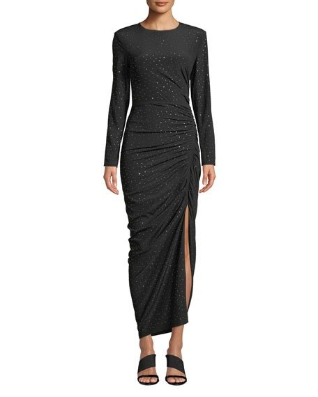 Amara Ruched Long-Sleeve Embellished Dress