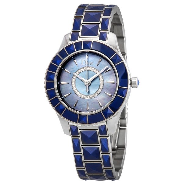 Christal Diamond Blue Mother of Pearl Dial Ladies Watch CD143117M001