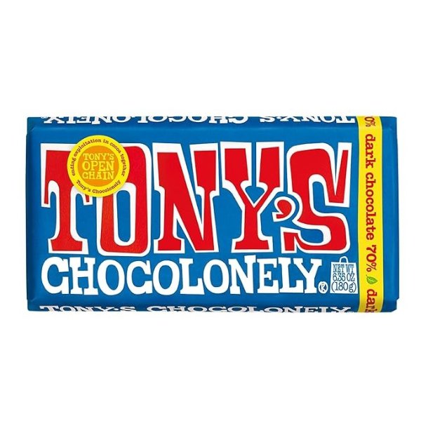 Tony's Chocolonely - 70% Dark Chocolate Bar - Belgium Chocolate, No Artificial Flavoring, Fairtrade & B Corp Certified - 6.35 Oz