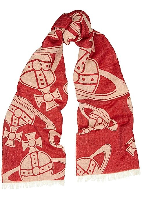 Paris logo-intarsia wool-blend scarf