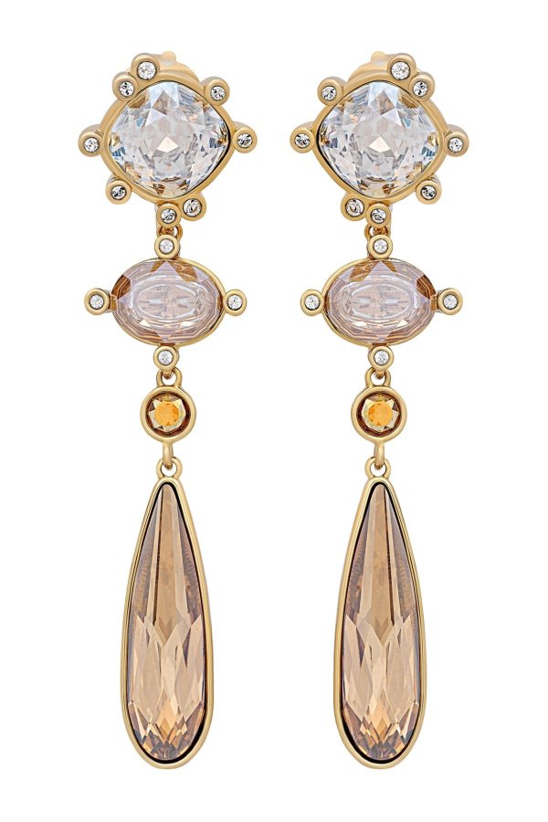Olive 23K Yellow Gold Plated Yellow & Clear Swarovski Crystal Drop Earrings