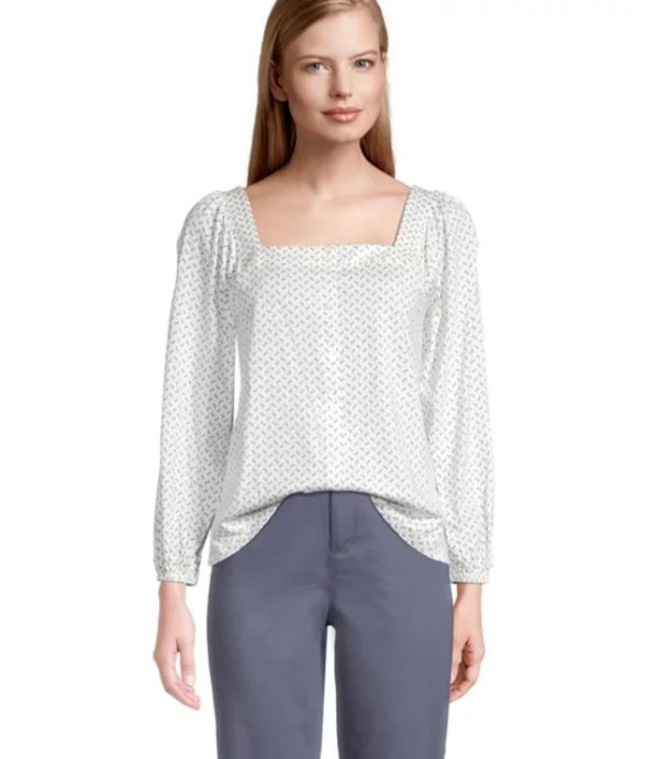 Geo Square Neck Puff Sleeve Top