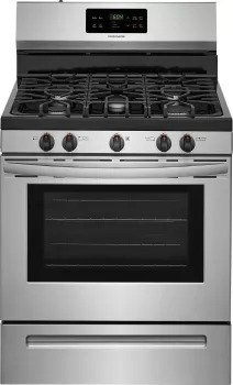 Frigidaire FFGF3054TS 30 Inch Freestanding Gas Range with Simmer Burner, Quick Boil, Store-More™ Drawer, One-Touch Self-Clean, Continuous Grates, 5 Sealed Burner and 5 cu. ft.: Stainless Steel