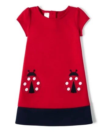 Girls Short Sleeve Ladybug Patch Ponte Knit Shift Dress - Little Ladybug