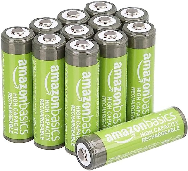 Amazon Basics 12-Pack Rechargeable AA NiMH High-Capacity Batteries, 2400 mAh, Recharge up to 400x Times, Pre-Charged