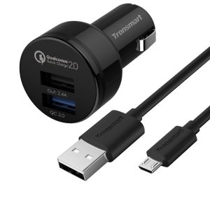 Tronsmart Quick Charge 2.0 30W Dual Ports USB Rapid Car Charger (included a 20AWG 3.3ft Micro USB Cable)