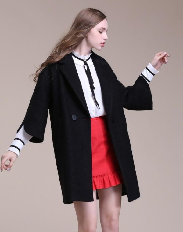 Black Long Sleeve Standard Women's Coat