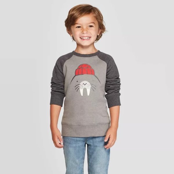 Toddler Boys' Walrus Graphic Fleece Crew-neck Sweatshirt - Cat & Jack™ Gray