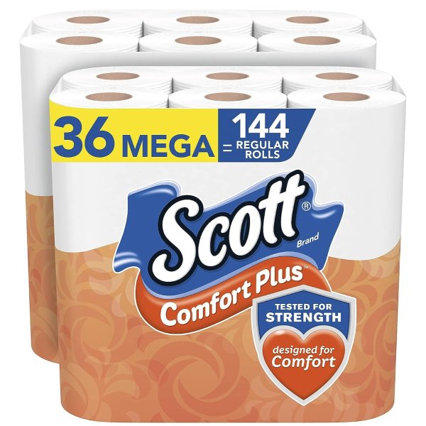 Scott ComfortPlus Toilet Paper, 36 Mega Rolls