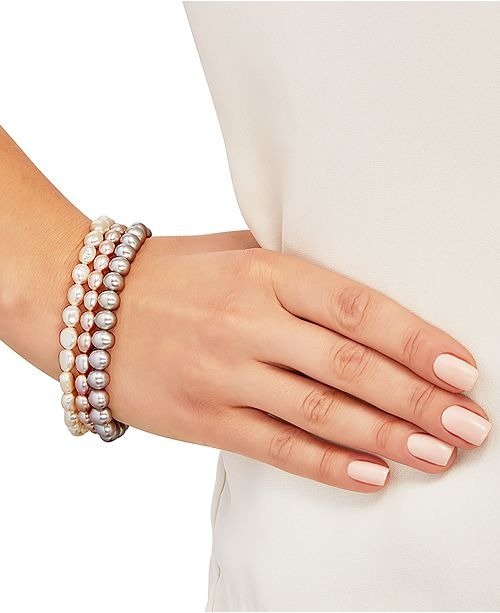 3-Pc. Set Pink, Gray & White Cultured Baroque Dyed Freshwater Pearl (6-7mm) Stretch Bracelets